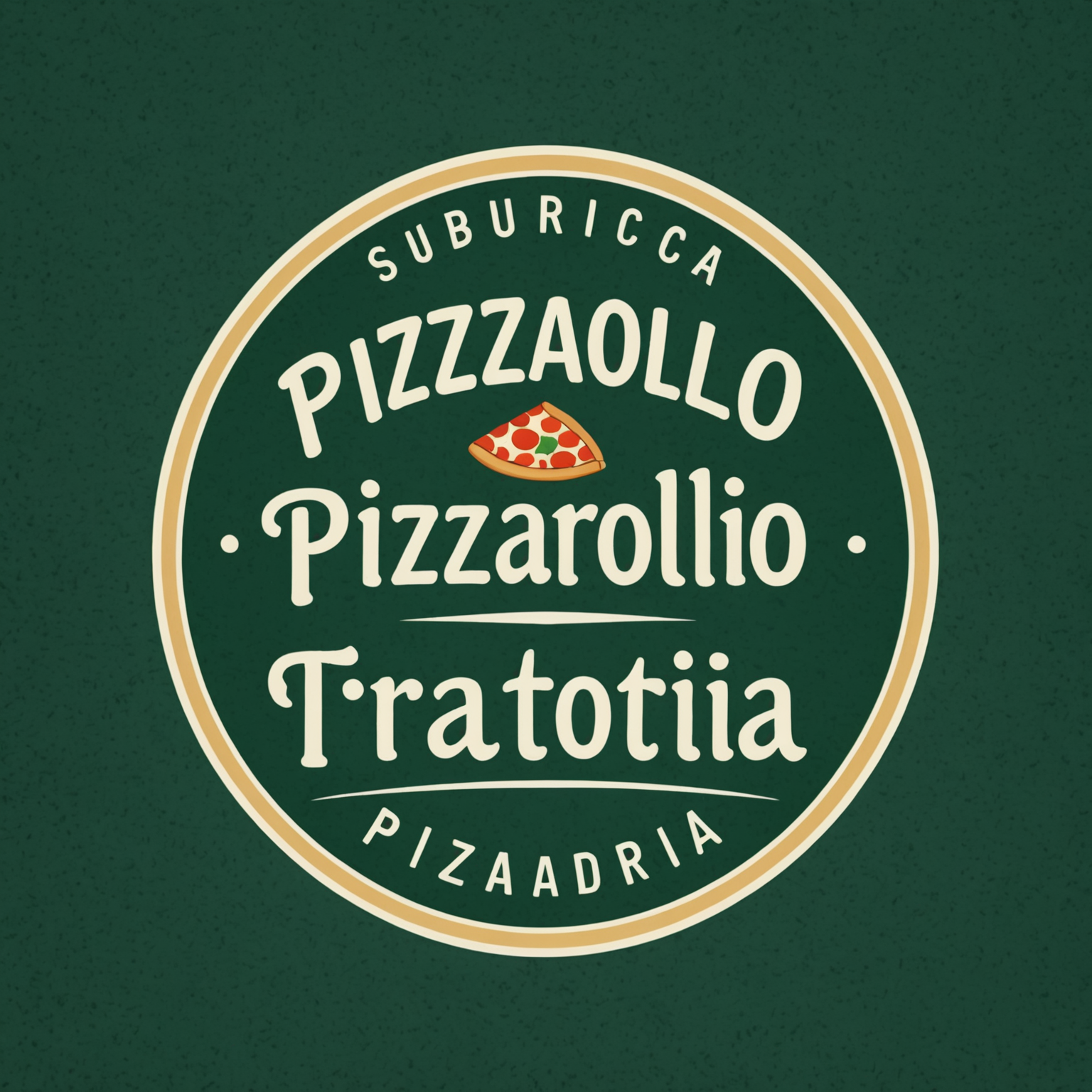 Pizzaiolo Trattoria & Pizzeria logo featuring handwritten style text with deep forest green background and warm cream lettering, representing authentic Canadian pizza delivery service