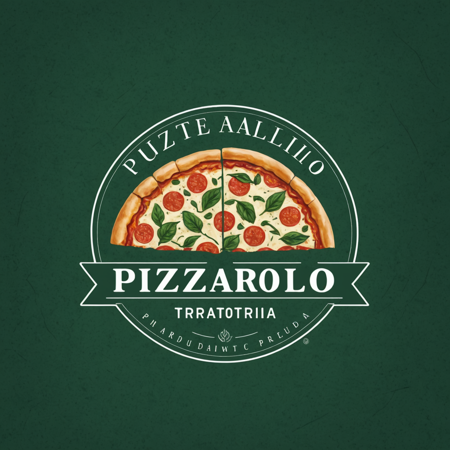 Pizzaiolo Trattoria & Pizzeria logo featuring handwritten style text with deep forest green background and warm cream lettering, representing authentic Canadian pizza delivery service