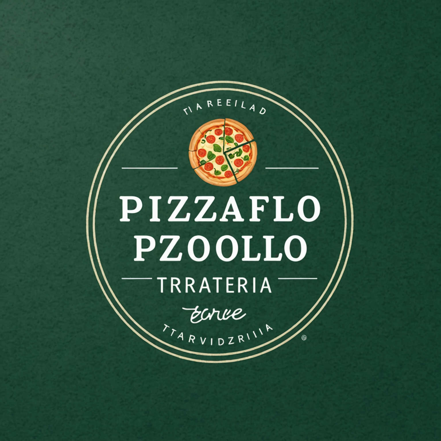 Pizzaiolo Trattoria & Pizzeria logo featuring handwritten style text with deep forest green background and warm cream lettering, representing authentic Canadian pizza delivery service
