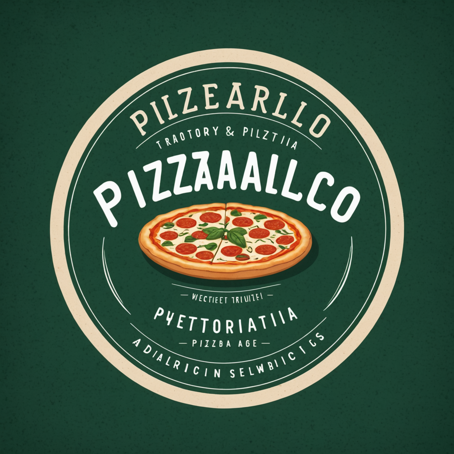 Pizzaiolo Trattoria & Pizzeria logo featuring handwritten style text with deep forest green background and warm cream lettering, representing authentic Canadian pizza delivery service