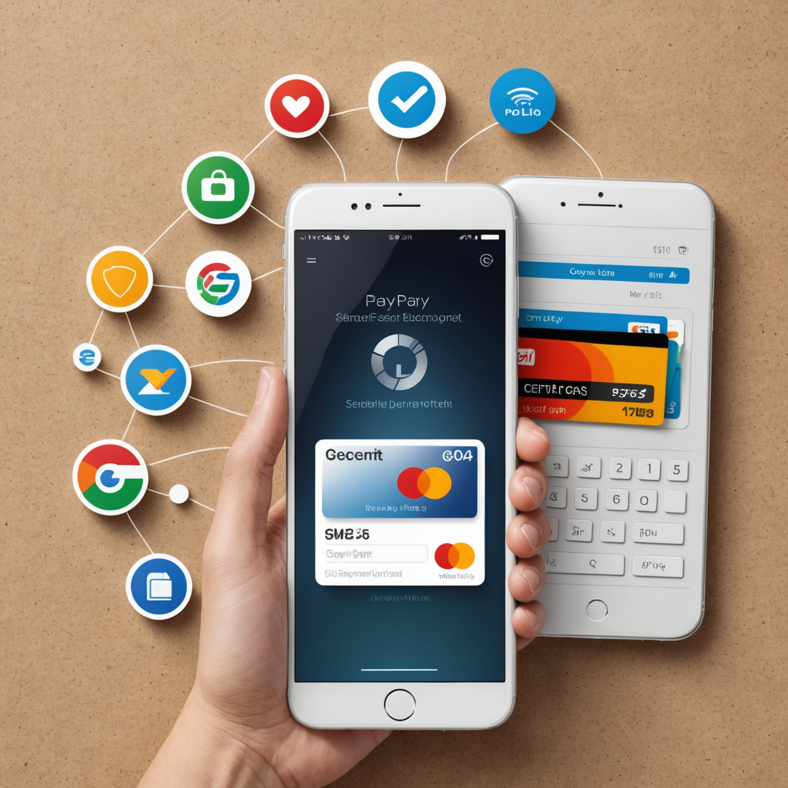 Secure online payment interface displaying multiple payment methods including credit cards, debit cards, digital wallets like Apple Pay and Google Pay, with SSL encryption badge and security icons